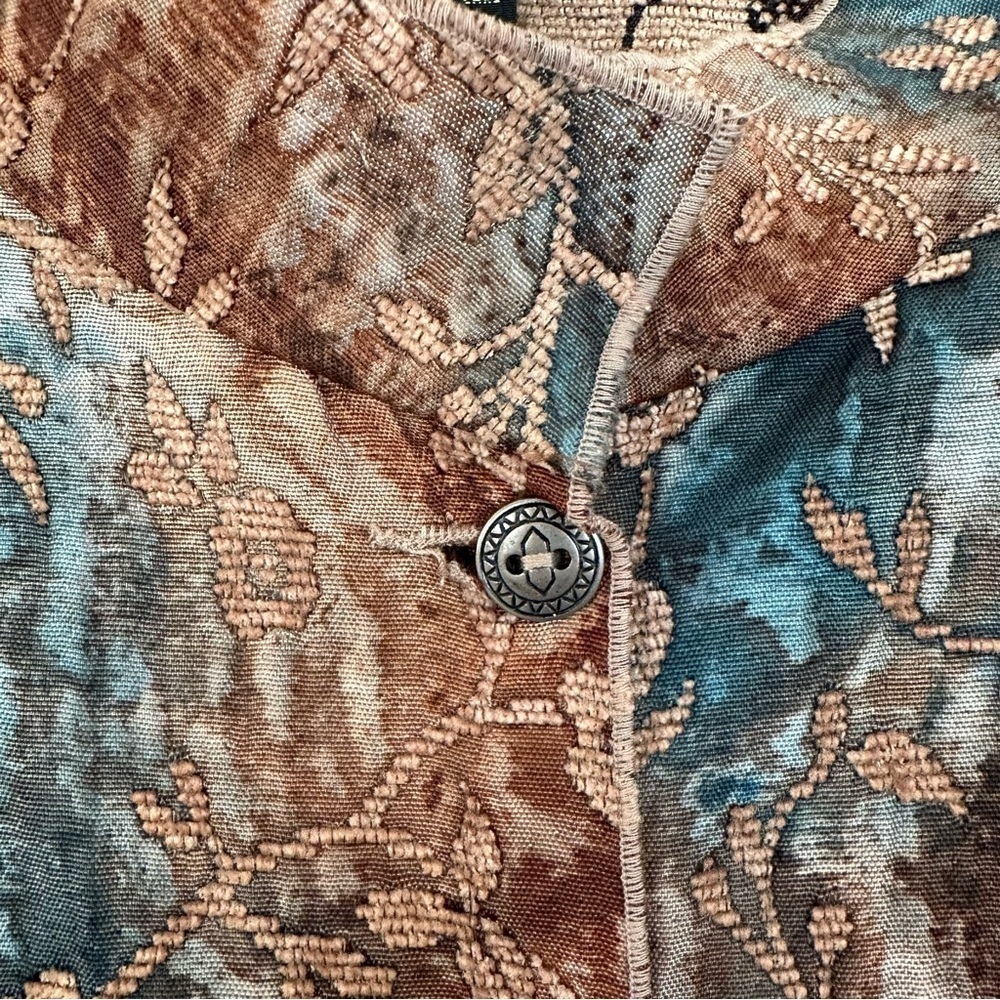 NEW ELCC Women 1X Floral Tapestry Jacket Reversible Blue Brown Gold Fall Winter - Picture 4 of 11